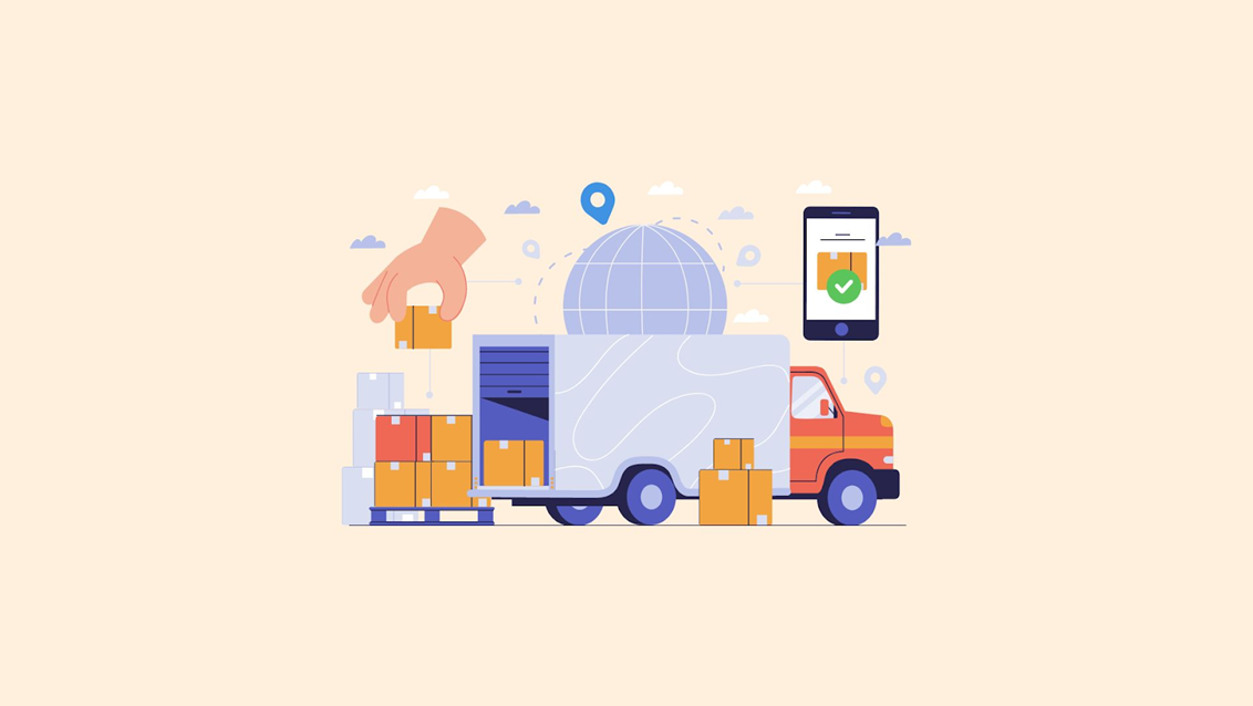 Logistic iconography with courier truck