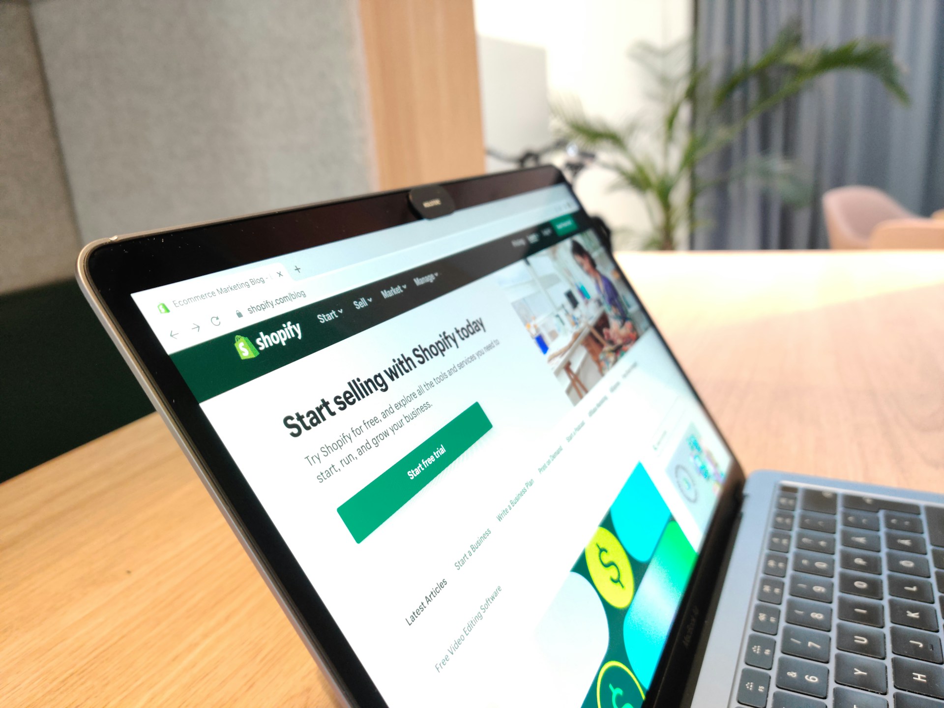 Shopify website from laptop screen