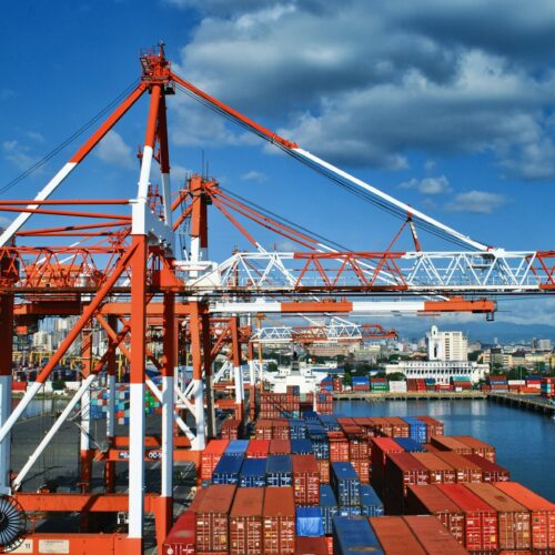 Wide shot of shipping port